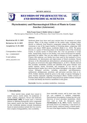 Phytochemistry and Pharmacological Effects of Plants in Genus Sonchus (Asteraceae)