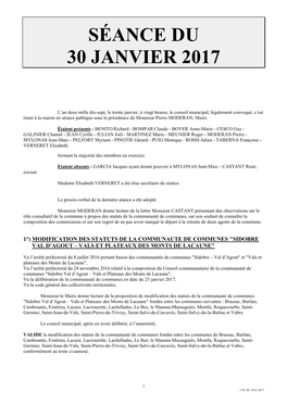 Réunion Du Conseil Municipal Du 30 Janvier 2017