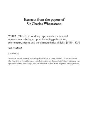 Extracts from the Papers of Sir Charles Wheatstone