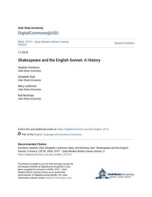 Shakespeare and the English Sonnet: a History