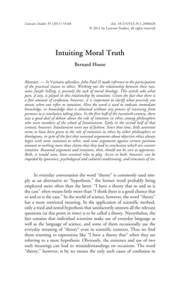 Intuiting Moral Truth Bernard Hoose