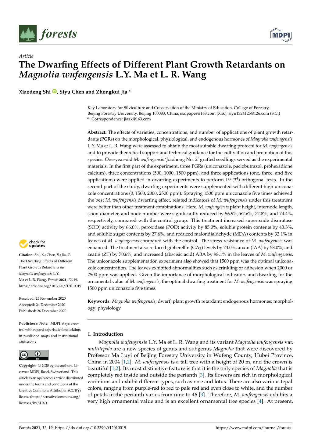 The Dwarfing Effects of Different Plant Growth Retardants on Magnolia