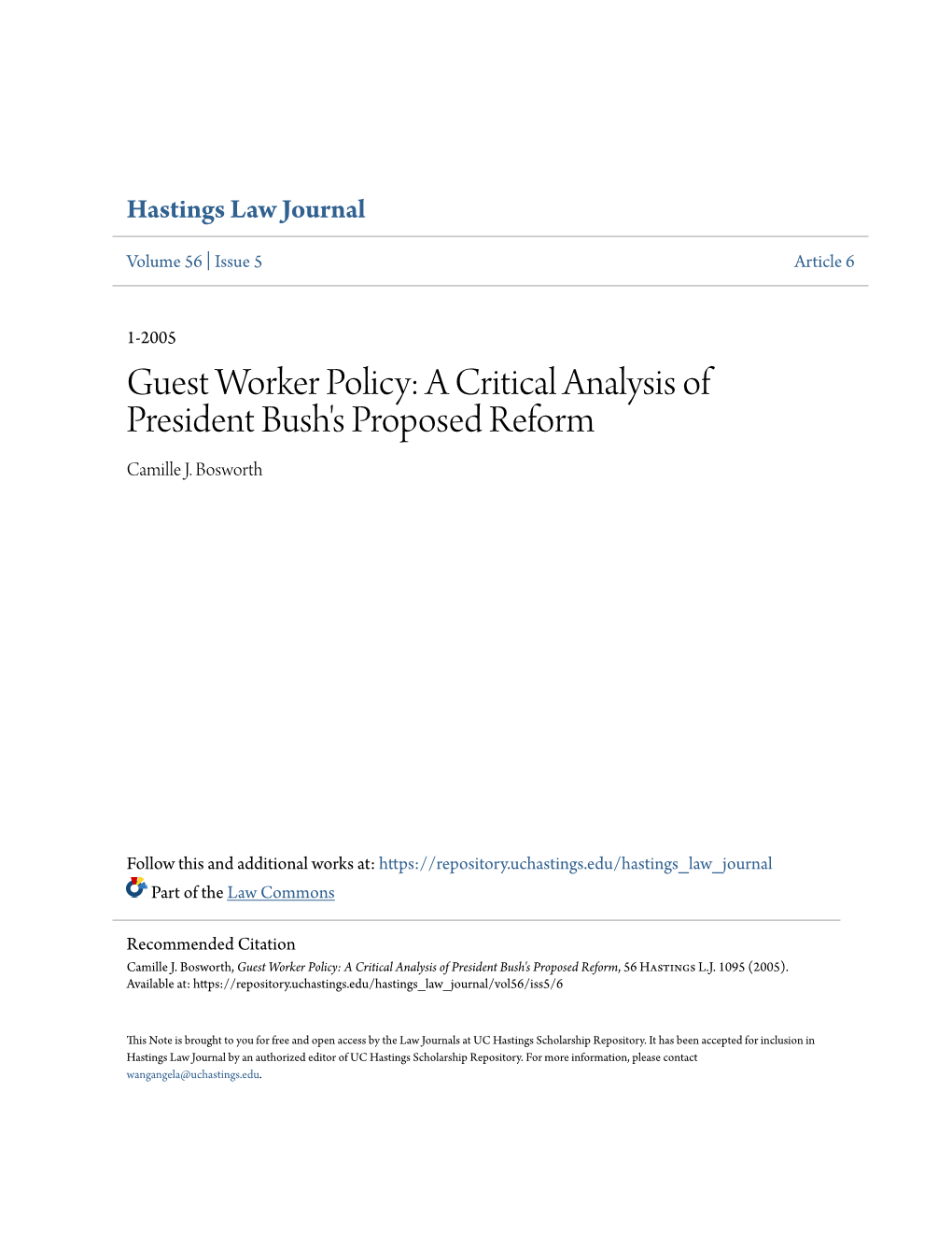 A Critical Analysis of President Bush's Proposed Reform Camille J