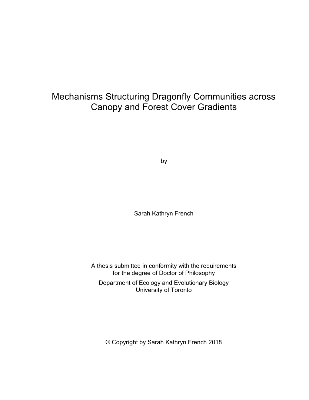 Mechanisms Structuring Dragonfly Communities Across Canopy and Forest Cover Gradients