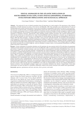 Dental Anomalies in the Atlantic Population of South American Sea Lion, Otaria Byronia (Pinnipedia, Otariidae): Evolutionary Implications and Ecological Approach