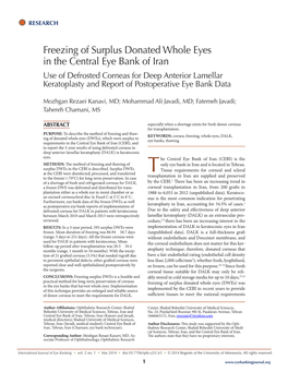 Freezing of Surplus Donated Whole Eyes in the Central Eye Bank of Iran
