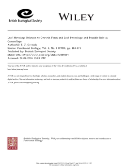 Leaf Mottling: Relation to Growth Form and Leaf Phenology and Possible Role As Camouflage Author(S): T