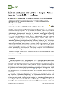 Bacterial Production and Control of Biogenic Amines in Asian Fermented Soybean Foods