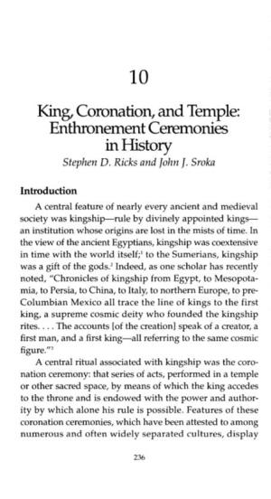 King, Coronation, and Temple: Enthronement Ceremonies in History