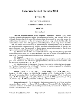 Colorado Revised Statutes 2018 TITLE 28