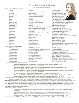 Alisa Jordheim, Performance Resume