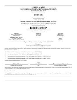 RBB BANCORP (Exact Name of Registrant As Specified in Its Charter)