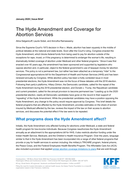 The Hyde Amendment and Coverage for Abortion Services