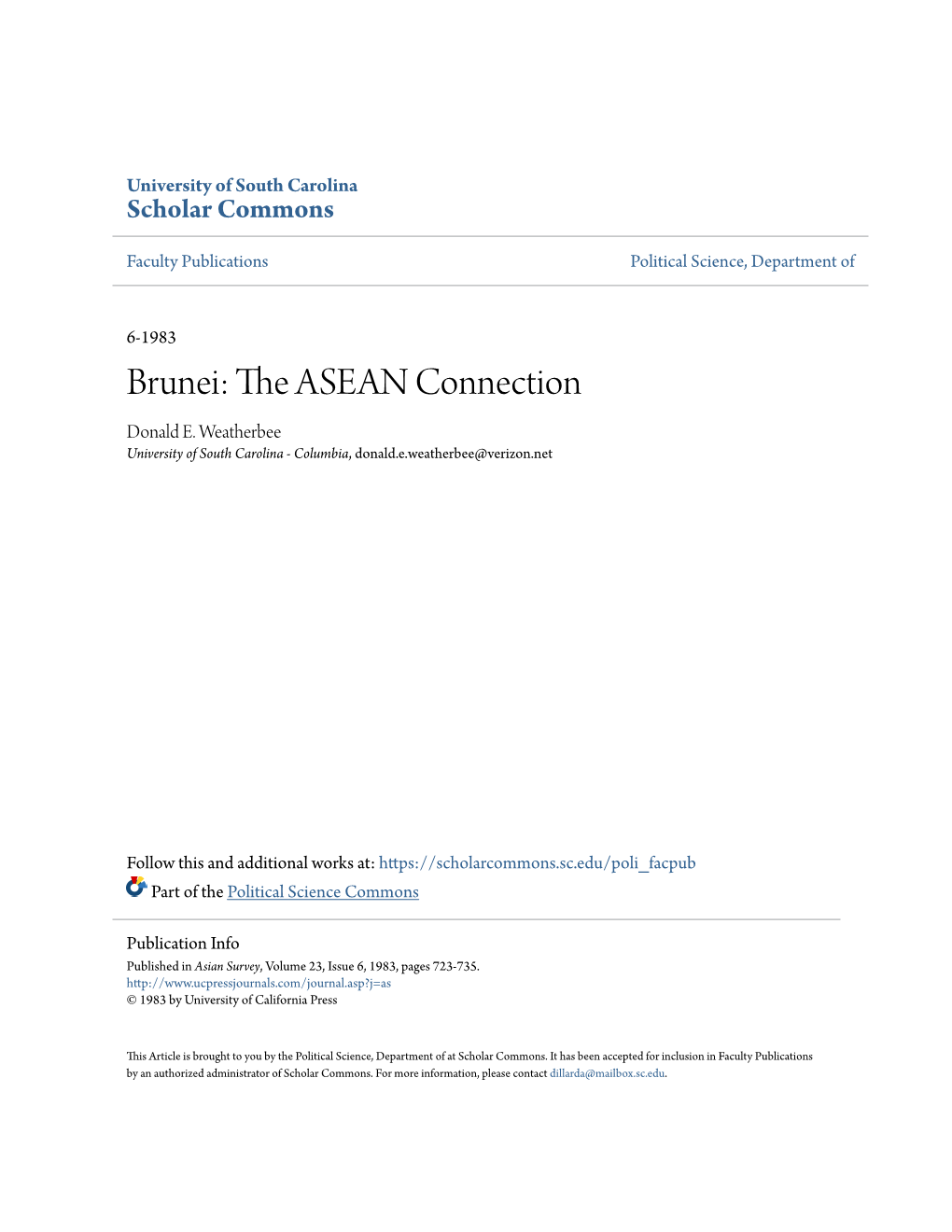 Brunei: the ASEAN Connection Donald E