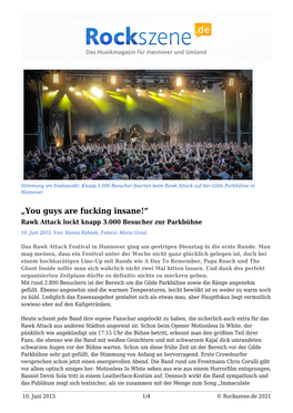 You Guys Are Fucking Insane!“ Rawk Attack Lockt Knapp 3.000 Besucher Zur Parkbühne