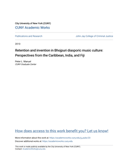 Retention and Invention in Bhojpuri Diasporic Music Culture: Perspectives from the Caribbean, India, and Fiji