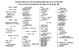 Territoires Supprimés De La Liste Des Territoires Infectés Entre Les 14 Et 20 Juin 1963 Àreas Removed from the Infected Area List Between 14 and 20 June 1963