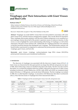 Virophages and Their Interactions with Giant Viruses and Host Cells