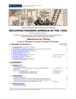 All Texts by Themes, Becoming Modern: America in the 1920S