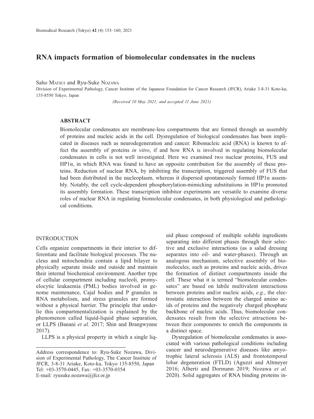 RNA Impacts Formation of Biomolecular Condensates in the Nucleus