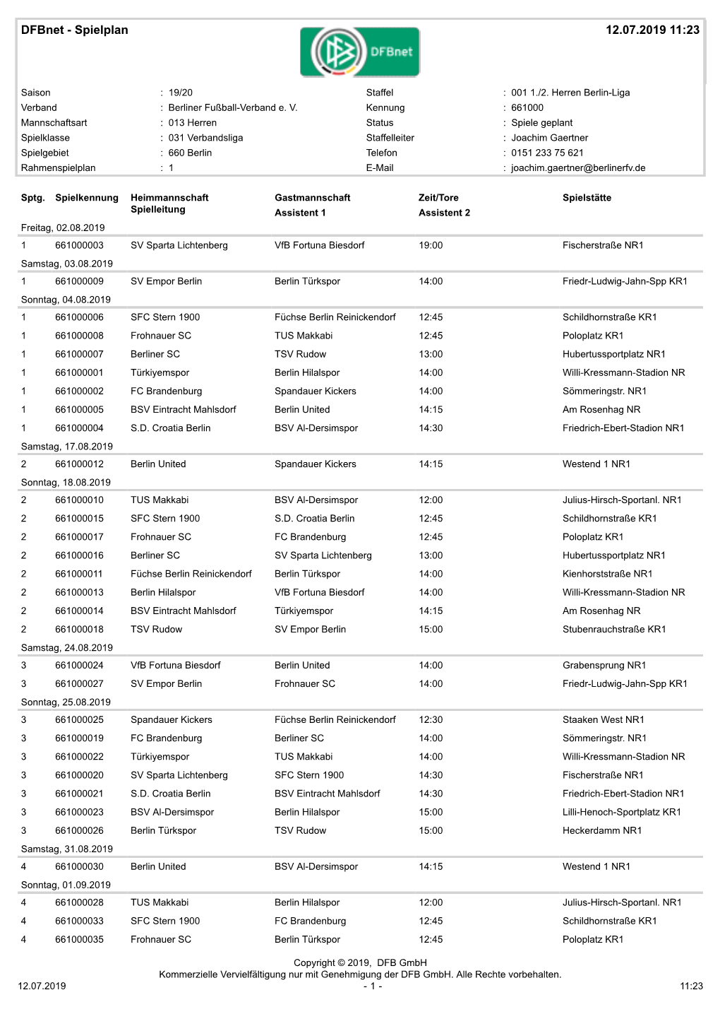 Spielplan Berlin-Liga