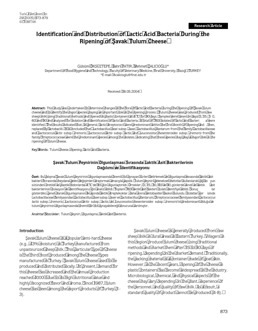 Identification and Distribution of Lactic Acid Bacteria During the Ripening