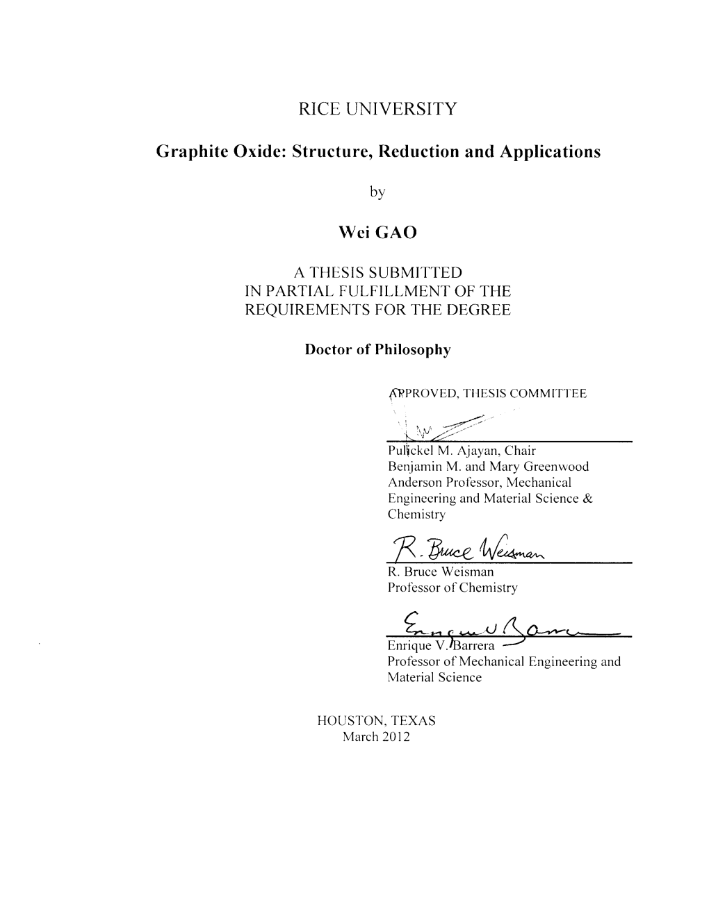 Graphite Oxide: Structure, Reduction and Applications