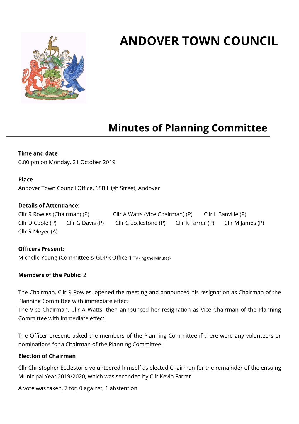 Minutes of Planning Committee