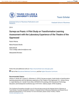 Surveys As Praxis: a Pilot Study on Transformative Learning Assessment with the Laboratory Experience of the Theatre of the Oppressed