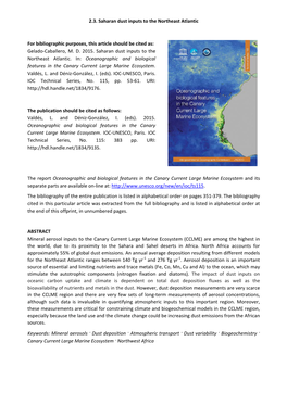 2.3. Saharan Dust Inputs to the Northeast Atlantic the Report Oceanographic and Biological Features in the Cana