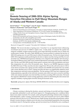 Remote Sensing of 2000–2016 Alpine Spring Snowline Elevation in Dall Sheep Mountain Ranges of Alaska and Western Canada