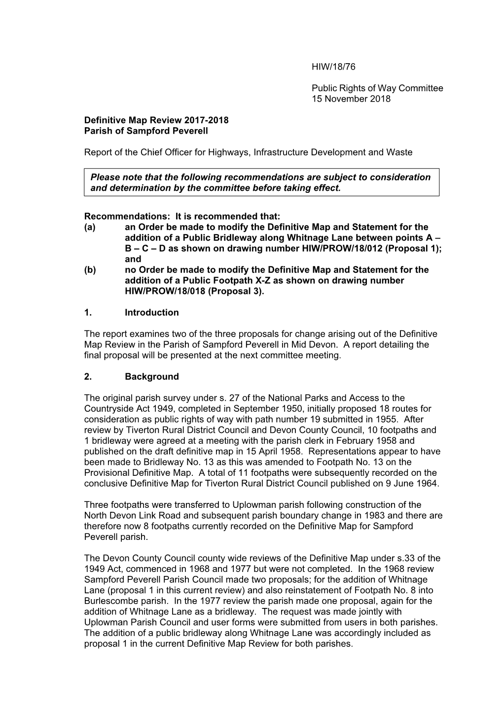 HIW/18/76 Public Rights of Way Committee 15 November 2018