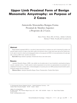 Upper Limb Proximal Form of Benign Monomelic Amyotrophy: on Purpose of 2 Cases