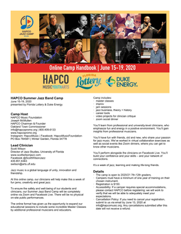 HAPCO Summer Jazz Band Camp Camp Host Lead Clinician Details