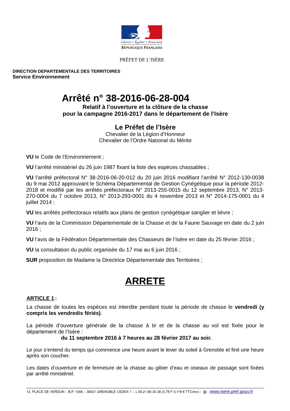 Arrêté N° 38-2016-06-28-004 ARRETE