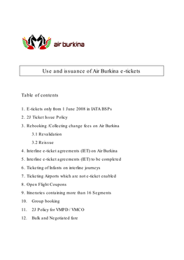 Use and Issuance of Air Burkina E-Tickets