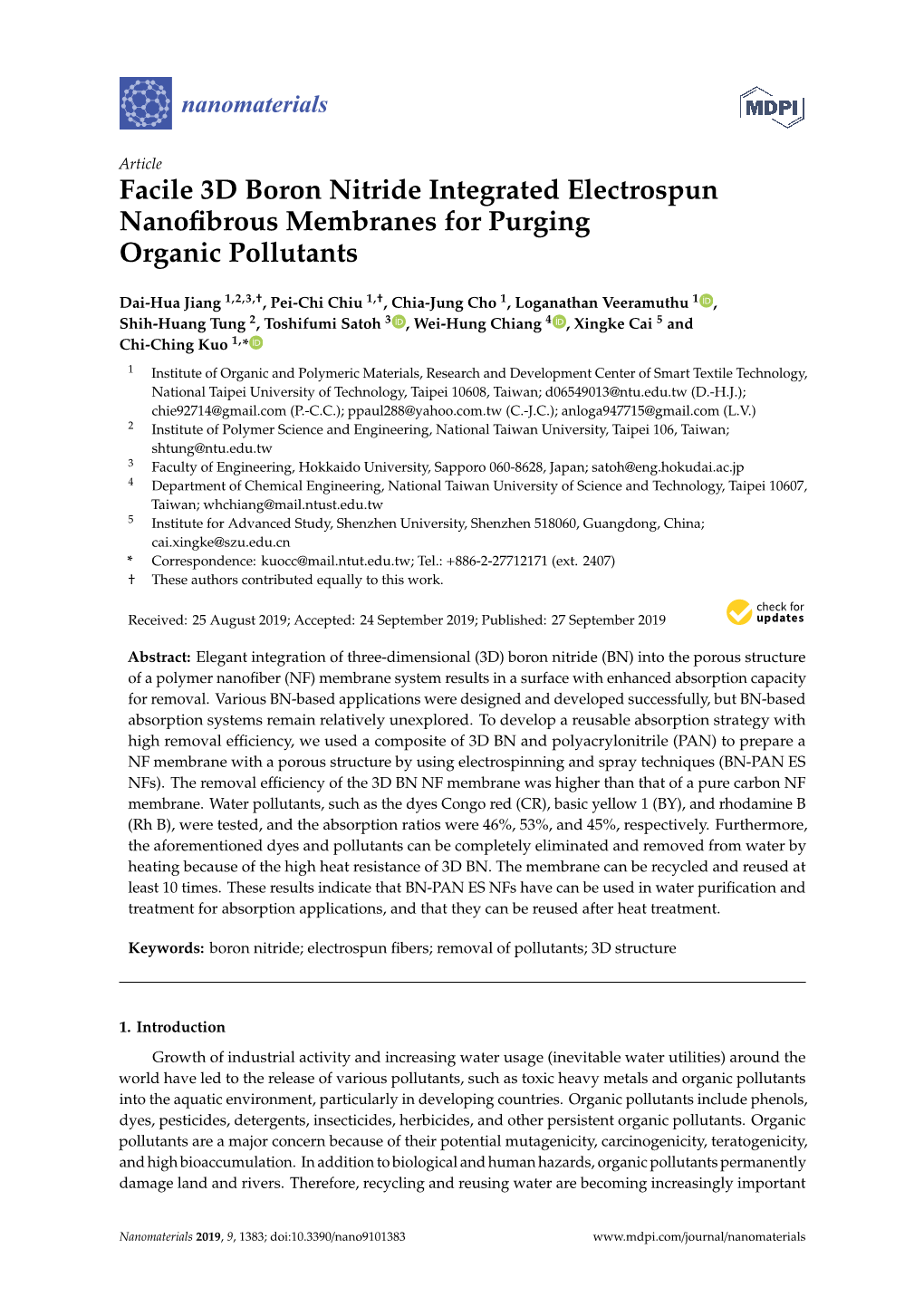 Facile 3D Boron Nitride Integrated Electrospun Nanofibrous