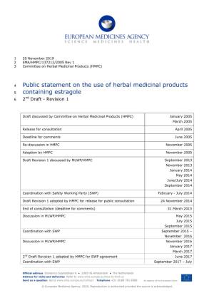 Public Statement on the Use of Herbal Medicinal Products Containing Estragole EMA/HMPC/137212/2005 Page 2/21