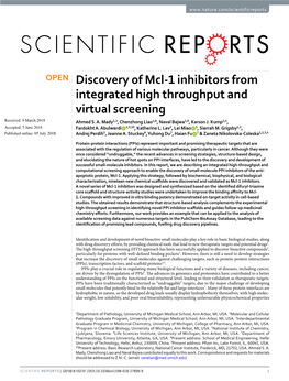 Discovery of Mcl-1 Inhibitors from Integrated High Throughput and Virtual Screening Received: 9 March 2018 Ahmed S