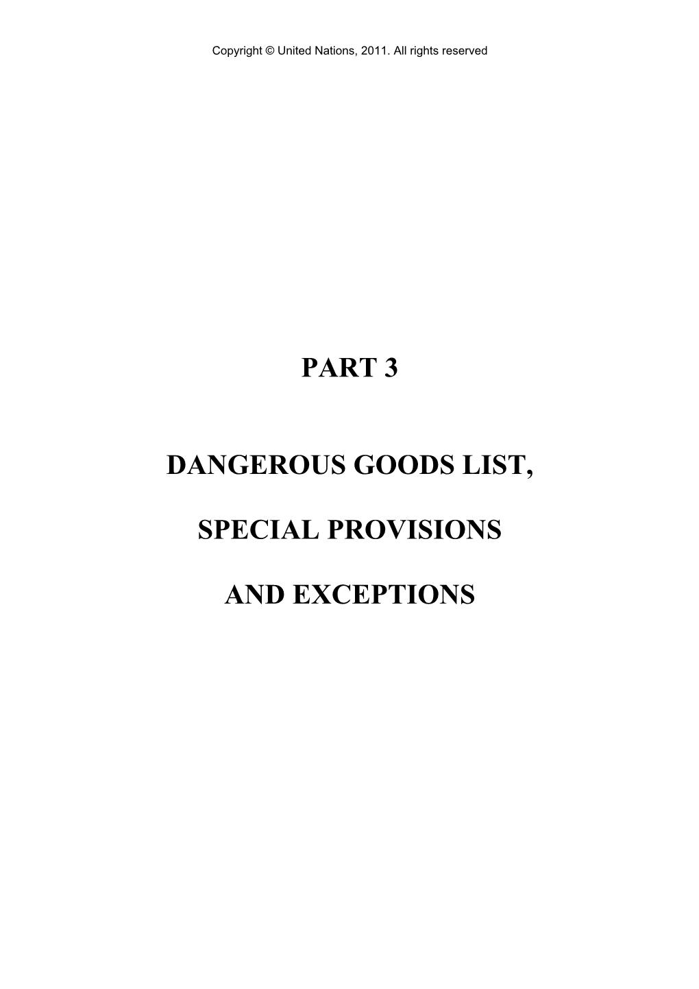 Part 3 Dangerous Goods List, Special Provisions