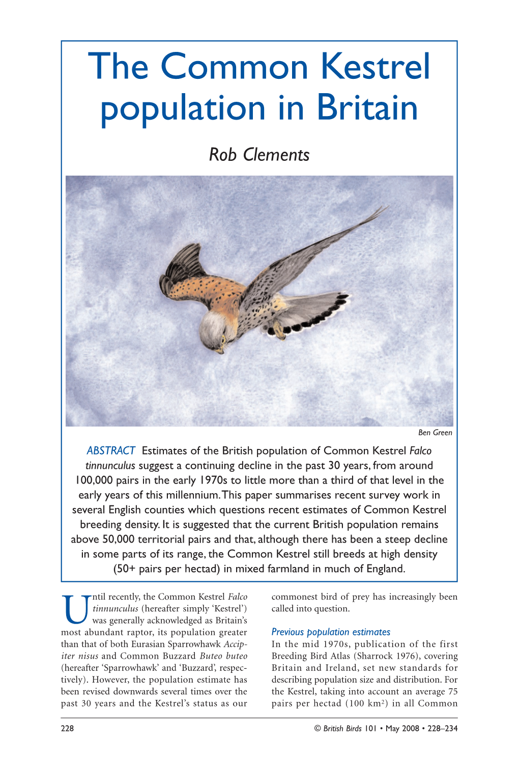 The Common Kestrel Population in Britain Rob Clements