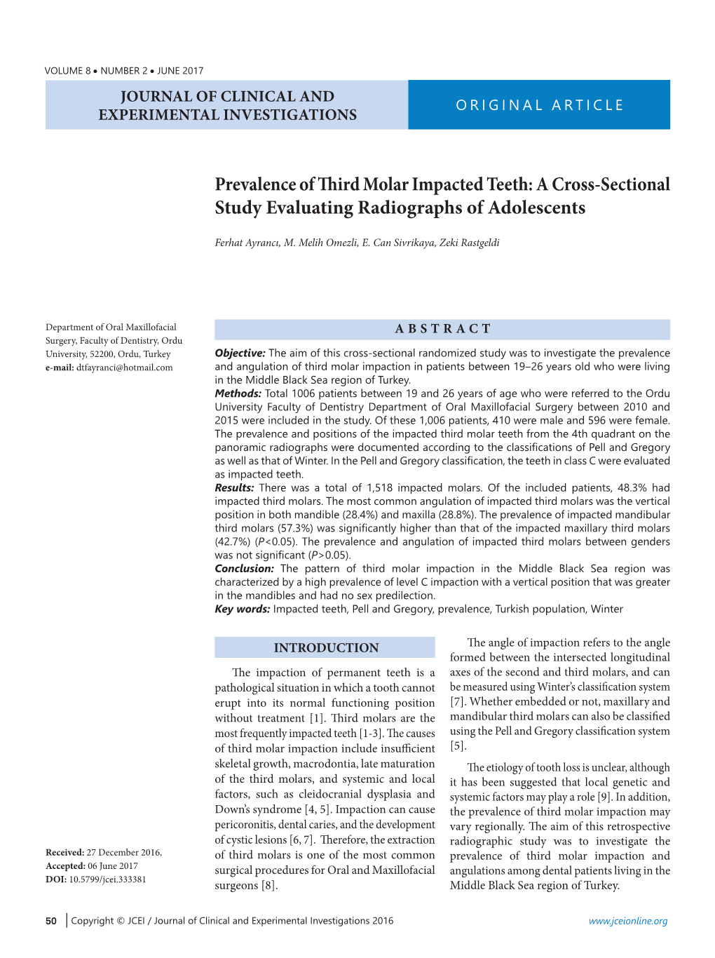 Prevalence of Third Molar Impacted Teeth: a Cross-Sectional Study Evaluating Radiographs of Adolescents