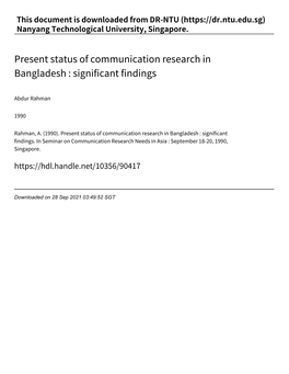 Present Status of Communication Research in Bangladesh : Significant Findings