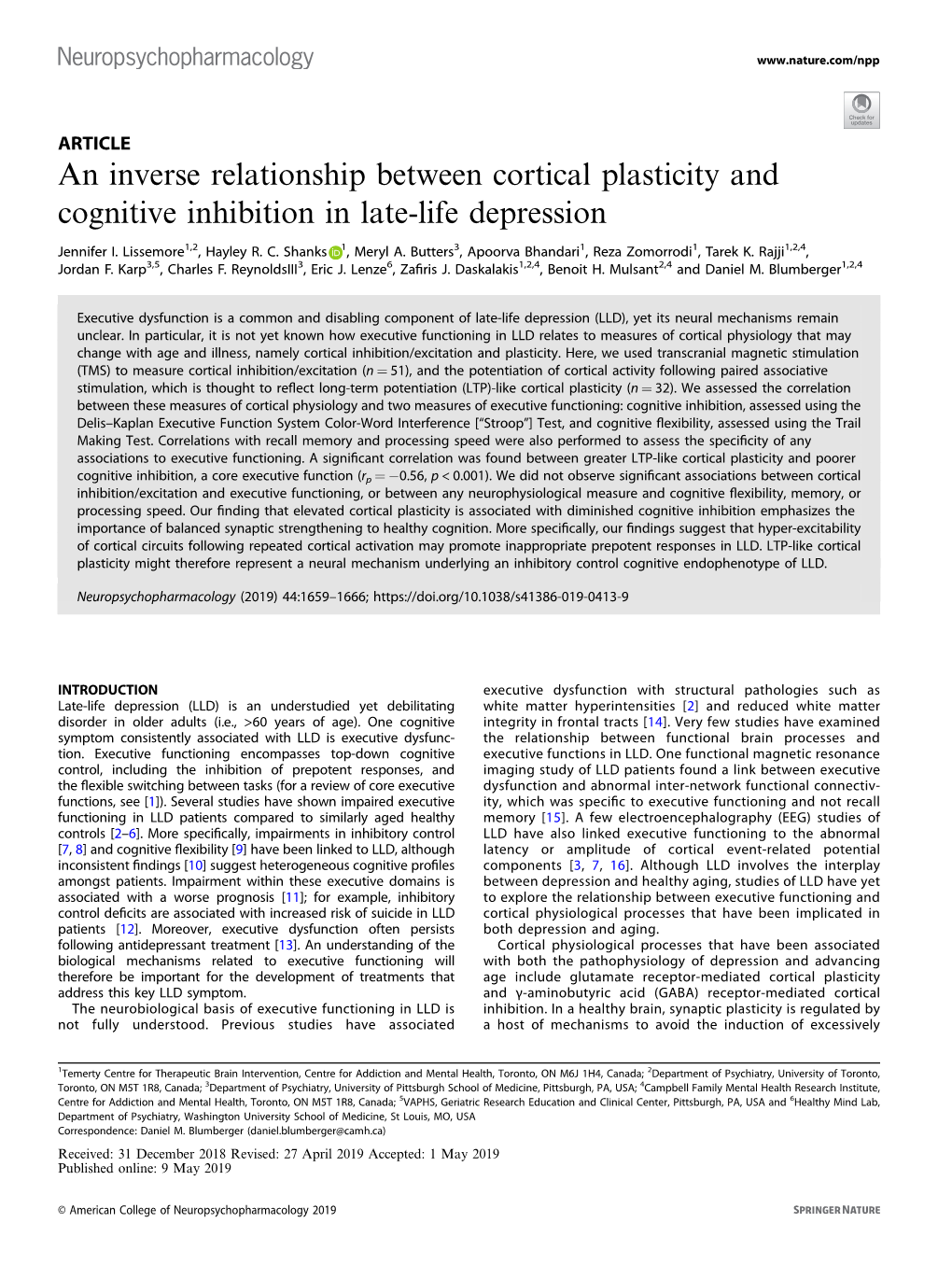 An Inverse Relationship Between Cortical Plasticity and Cognitive Inhibition in Late-Life Depression