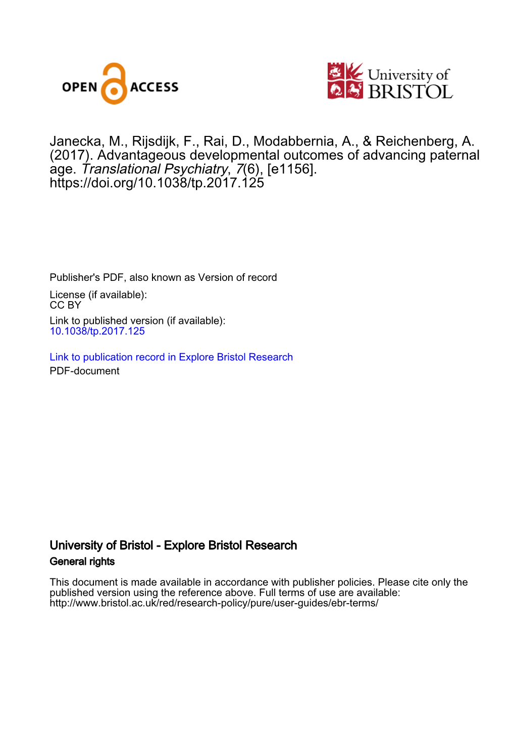 Advantageous Developmental Outcomes of Advancing Paternal Age