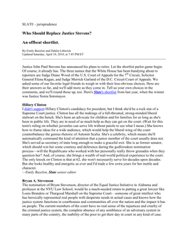 Who Should Replace Justice Stevens?