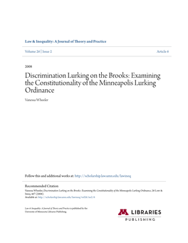 Examining the Constitutionality of the Minneapolis Lurking Ordinance Vanessa Wheeler