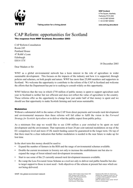 CAP Reform: Opportunities for Scotland the Response from WWF Scotland, December 2003