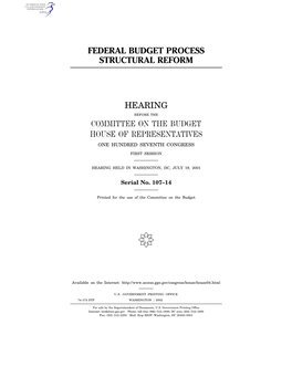 Federal Budget Process Structural Reform Hearing
