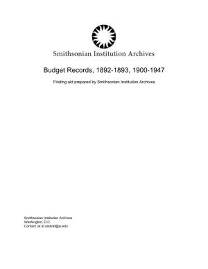 Budget Records, 1892-1893, 1900-1947